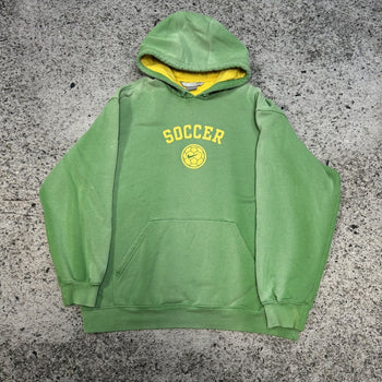 Sudadera con capucha Nike Soccer verde descolorido de gran tamaño de la década de 2000