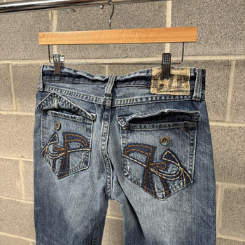 2000s Y2K Baggy Embroidered Faded Jeans