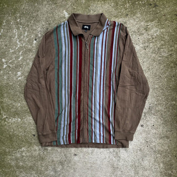 STUSSY STRIPED ZIP UP CARDIGAN SHIRT