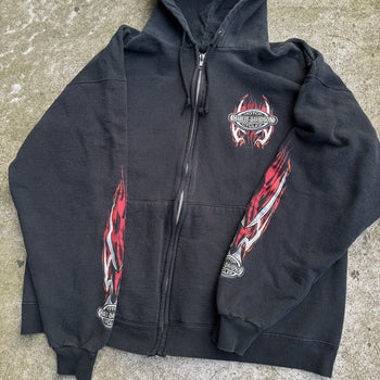 2000S HARLEY DAVIDSON METAL FLAME LOGO ZIP UP HOODIE OZARK