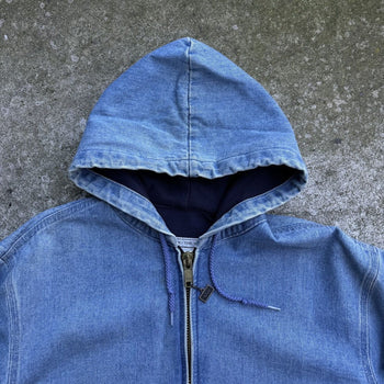 1990S WALLS THERMAL LINED RAGLAN CUT HOODED DENIM ZIP UP JACKET