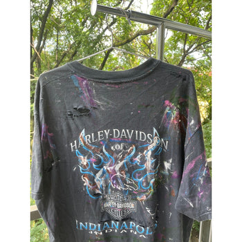 1990s HARLEY DAVIDSON THRASHED PAINTED LOGO FLAME TEE