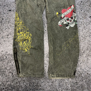 ED HARDY WIDE LEG TATTOO CARGO PANTS