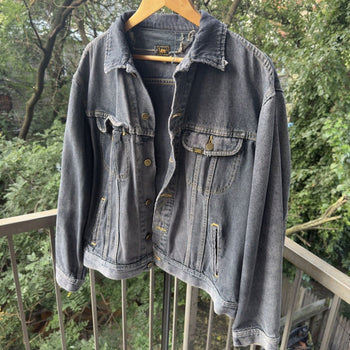 1980s Thrashed Faded Distressed Black Lee Rider's Denim Jacket