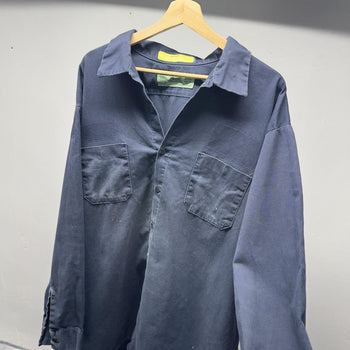 1990s Thrashed Faded Distressed Blue Work Shirt