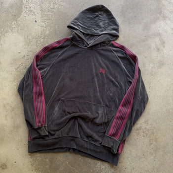NEEDLES CHARCOAL GREY EMBROIDERED VELOUR TRACK HOODIE