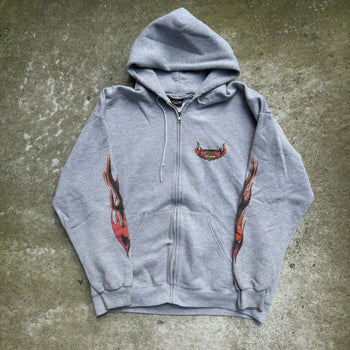 2000S HARLEY DAVIDSON FADED GREY FLAME ZIP UP HOODIE