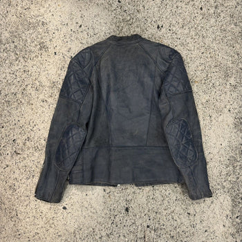 1990S FADED AGED BLUE LEATHER MOTORCYCLE JACKET