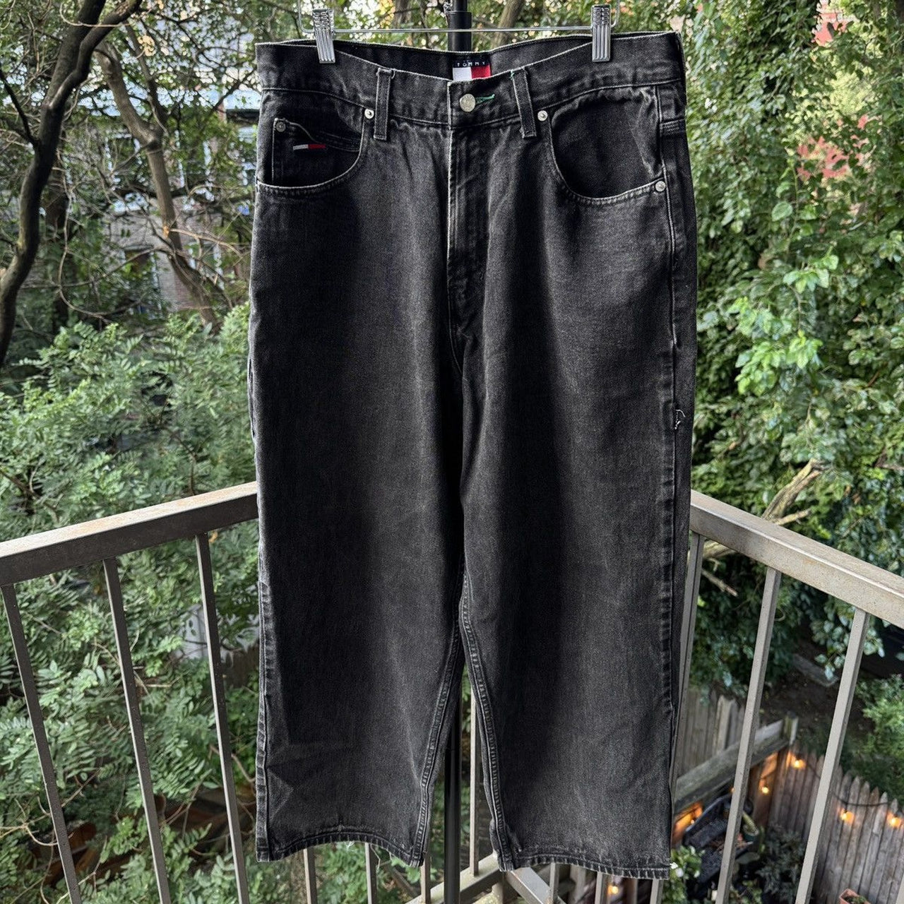 1990s Y2K Faded Black Tommy Jeans Wide Leg Carpenter Jeans