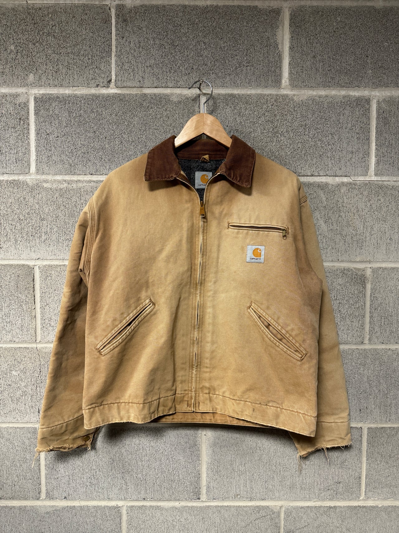 1990S CARHARTT BLANKET LINED DETROIT JACKET TAN LIGHTY THRASHED FADED