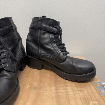 2000s Prada Sport Linea Rossa Leather Buckle Combat Boots Distressed