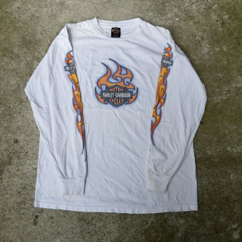 2000S HARLEY DAVIDSON FLAME LOGO WHITE LONGSLEEVE TEE