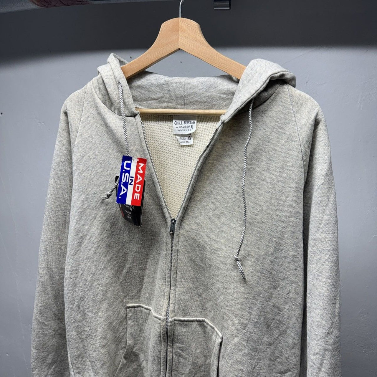 1990s Camber Chill-Buster II Blank Grey Thermal Lined Zip Up Hoodie