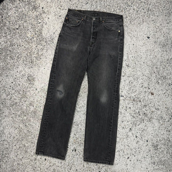 1990s LEVI'S 501 BLACK FADED THRASHED DENIM JEANS