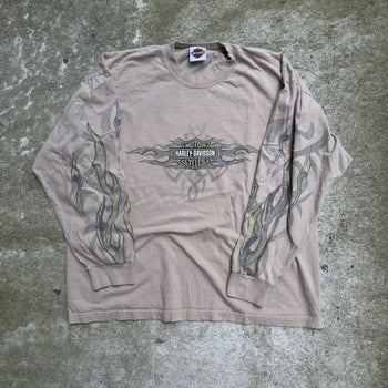 2000S HARLEY DAVIDSON TAN FLAME LOGO LONGSLEEVE TEE