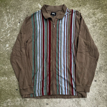 STUSSY STRIPED ZIP UP CARDIGAN SHIRT