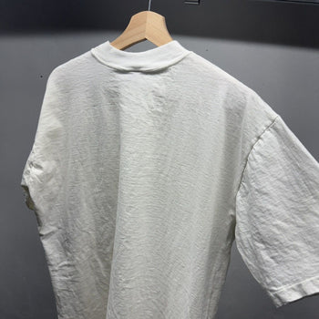1980s Cream White Blank White Mock Neck Pocket Tee