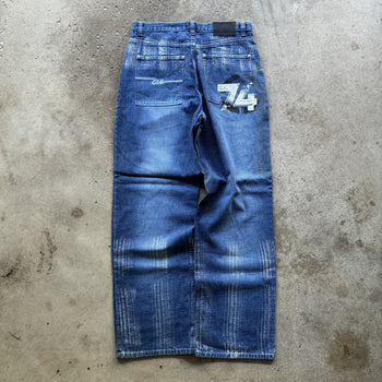 2000S Y2K KOMANI BAGGY FLARE DENIM GRAFFITI SKATER JEANS