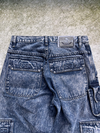 2000s MULTI CARGO POCKET STONE WASHED WIDE LEG DENIM JEANS