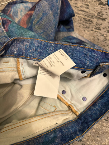 OUR LEGACY THIRD CUT DIGITAL CHALK PRINT FLOWER HANK GRUNER DENIM JEANS