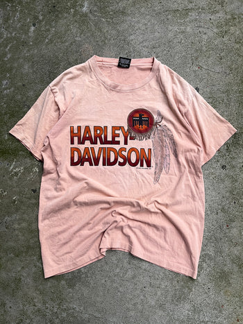 1990s HARLEY DAVIDSON TAN TRIBAL LOGO TEE