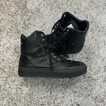 HELMUT LANG BLACK SMOOTH LEATHER HIGH TOP SNEAKER BOOTS