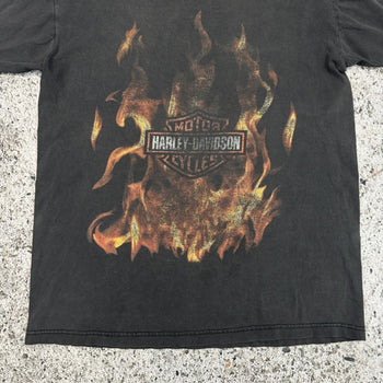 2000s HARLEY DAVIDSON FADED THRASHED FLAME LOGO TEE