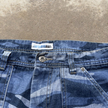 2000s Y2K BLUE CAMO BAGGY SKATER DENIM JEAN SHORTS JORTS