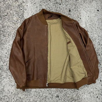 BROWN FULL GRAIN COW LEATHER CUSTOM OVERSIZED BASEBALL JACKET