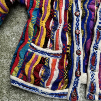 1980S / 1990S CUGGI COOGI MULTI COLOR KNIT CARDIGAN SWEATER