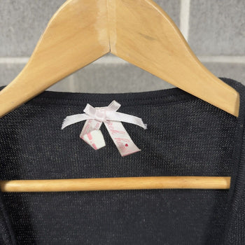 1990s Women's Metallic Cropped Tie Longsleeve Blouse Sweater