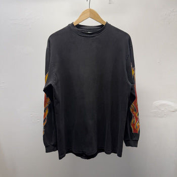 Vintage 1990s Faded Dirt Drags Flame Longsleeve Biker Tee