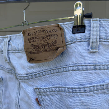 1990s Levi's 550 Orange Tab Light Wash Faded Denim Shorts