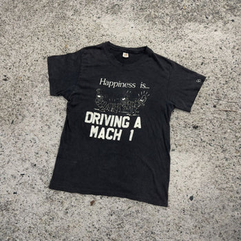1970s Faded Happiness Is Driving A Mach 1 Flock Print Tee