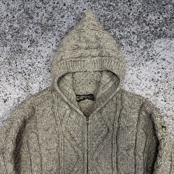 Sudadera con capucha y cremallera de punto trenzado de lana de los años 90