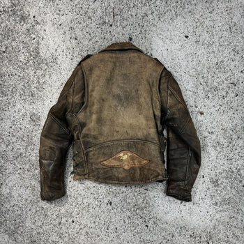 1990S AGED FADED LEATHER MOTORCYCLE JACKET