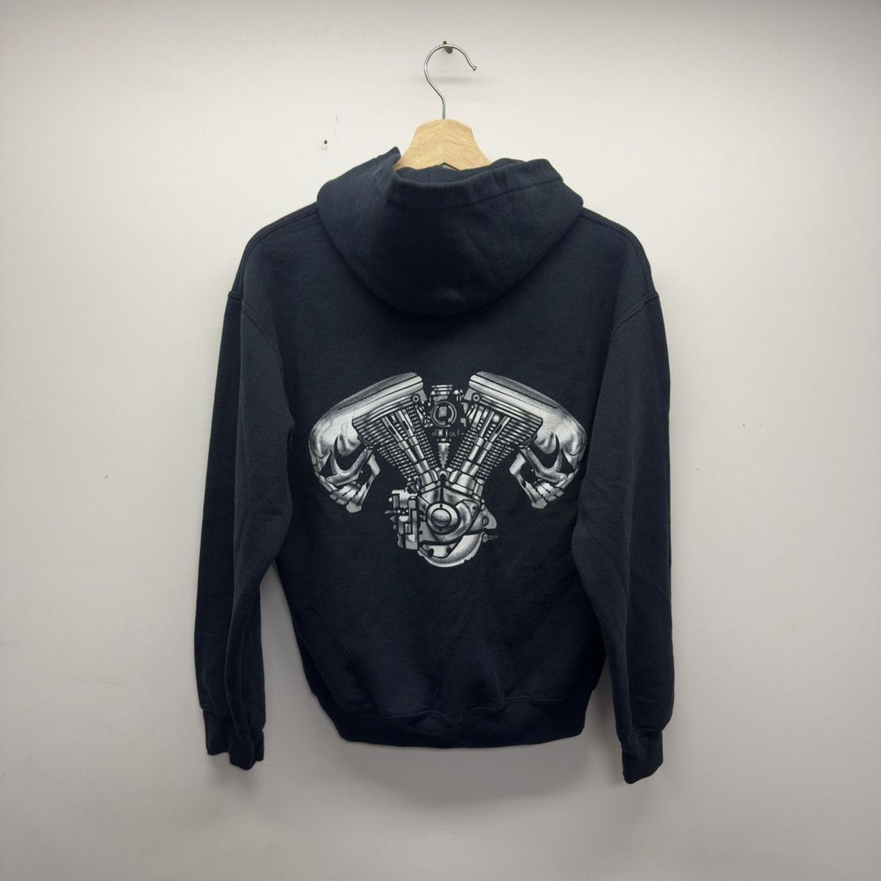 Vintage 2010s Biker Engine Skull Hoodie