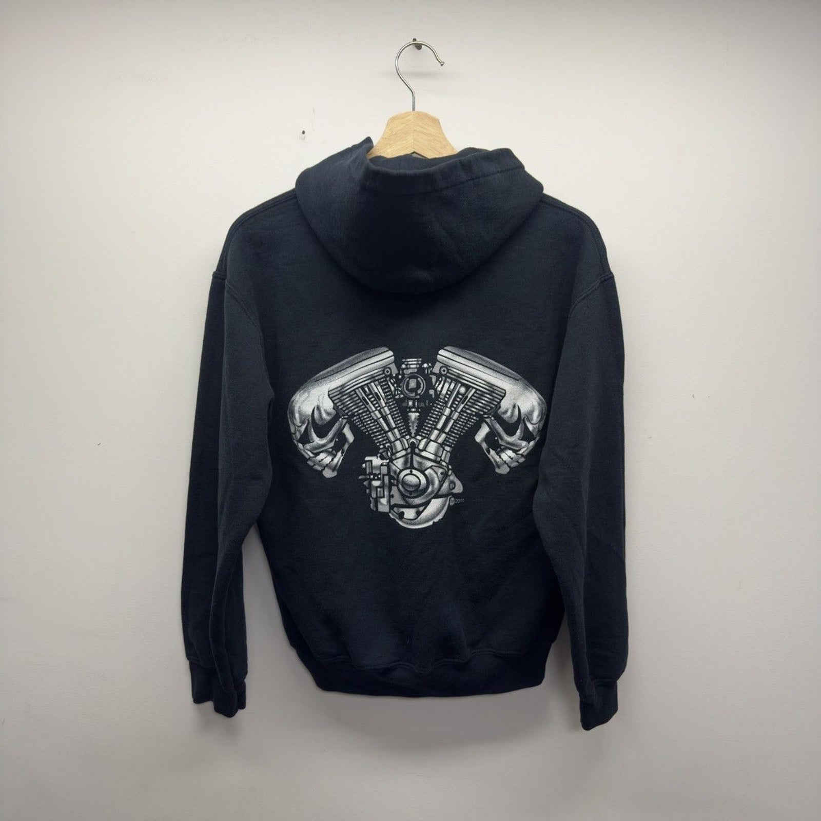 Vintage 2010s Biker Engine Skull Hoodie