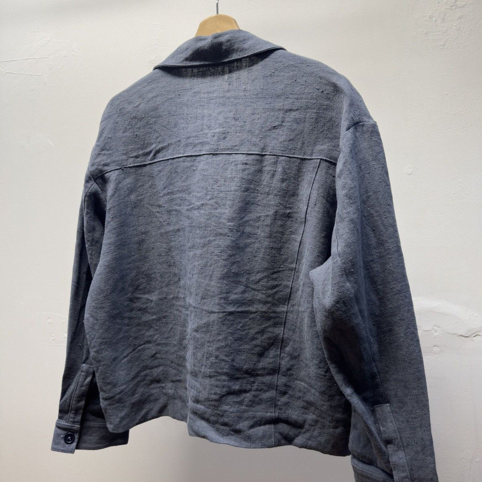 William Frederick Dusty Blue Butcher Linen Cafe Jacket