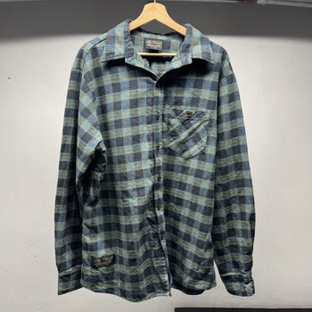2000s Faded Blue Green Plaid Flannel Shirt