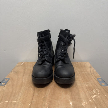 2000s Prada Sport Linea Rossa Leather Buckle Combat Boots Distressed