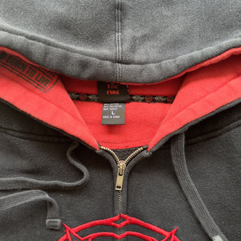 2000S Y2K SPITFIRE WHEELS SKATER ZIP UP HOODIE BLACK RED L