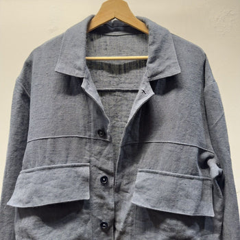 William Frederick Dusty Blue Butcher Linen Cafe Jacket