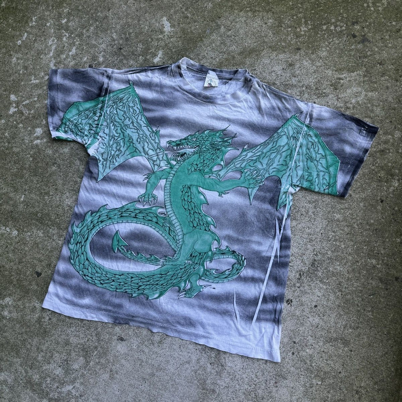 1990s DRAGON SKETCH FADED AOP TEE