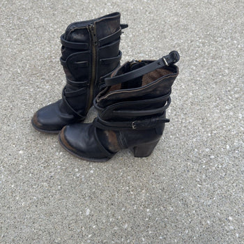 2000s Freebird Women's Lace Strap Faded Leather Boots