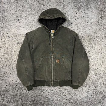 2000s CARHARTT FADED THRASHED GREEN HOODED WORK JACKET