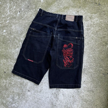 2000s Y2K BAGGY DRAGON BLACK MACHINE JNCO STYLE SHORTS JORTS