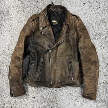 1990S AGED FADED LEATHER MOTORCYCLE JACKET