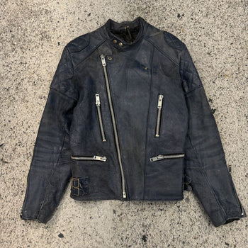 1990S FADED AGED BLUE LEATHER MOTORCYCLE JACKET