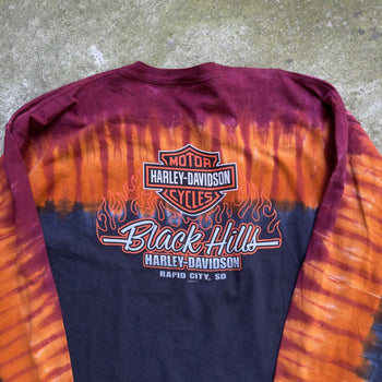 2000S HARLEY DAVIDSON FLAME LOGO TIE DYE LONGSLEEVE TEE